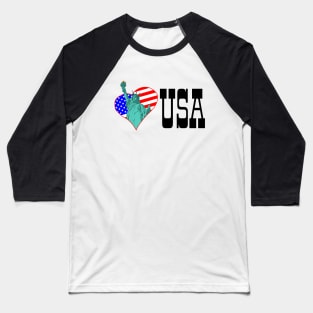 Statue of Liberty in the heart and USA Baseball T-Shirt